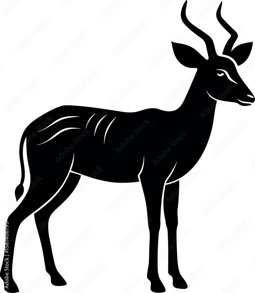 Fototapeta premium Standing antelope with horns black silhouette vector illustration