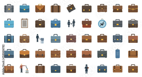 Set of Vector Icons Assortment of Colorful Briefcases Various Designs Styles and Colors. Vector Illustrations. EPS Editable