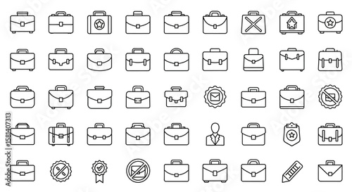 Set of Vector Icons Collection of Black and White Briefcase Outline Icons. Vector Illustrations. EPS Editable