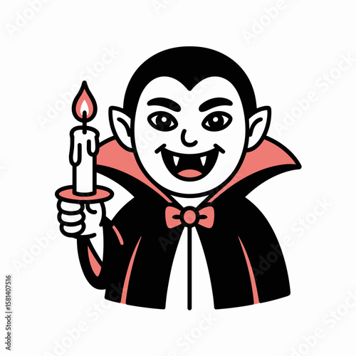 Cute cartoon vampire holding candle with bowtie for Halloween  