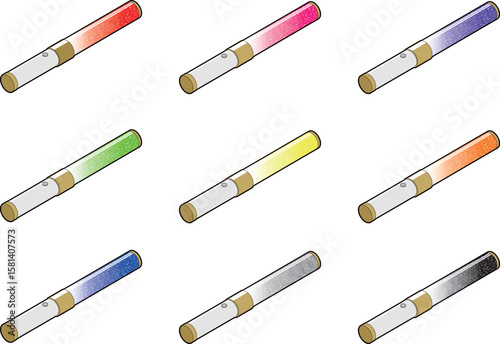 アイソメ図のサイリウム9本 （ゴールド）