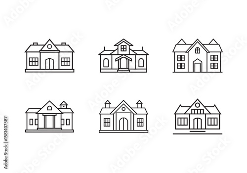 mansion icon line art vector illustration