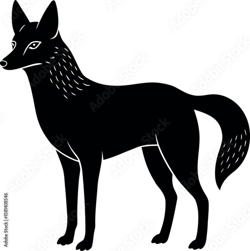 Standing stylized jackal full body black silhouette vector illustration