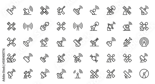 Set of Vector Icons Collection of Linear Satellite and Antenna Icons. Vector Illustrations. EPS Editable