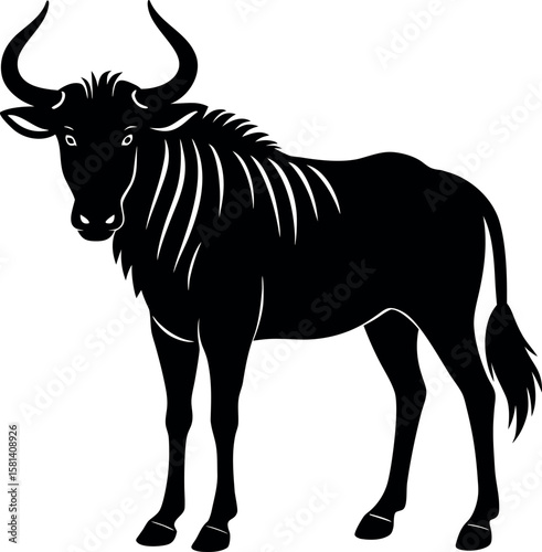Standing wildebeest mammal animal wildlife silhouette vector illustration