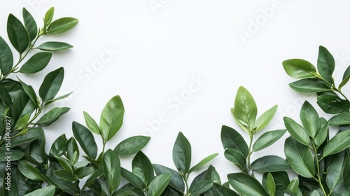 Vibrant Green Foliage Border on White Background