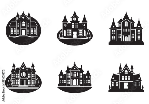 set of mansion icon silhouette vector illustration
