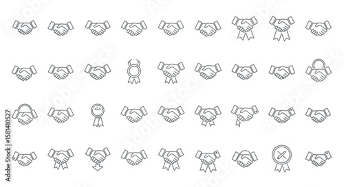 Set of Vector Icons Handshake Icons Set Collaboration Agreement and Partnership Symbols. Vector Illustrations. EPS Editable