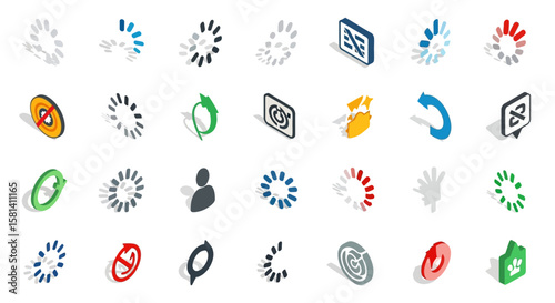 Set of Vector Icons Isometric Loading Icons Set Progress Refresh and User Interface Elements. Vector Illustrations. EPS Editable