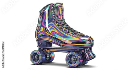 Vector iridescent roller skate illustration vintage style roller skating equipment retro roller skates for fun skate