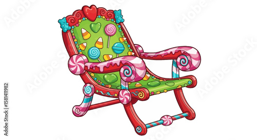 Vector sweet candy land furniture: whimsical lollipop chair illustration for kids room decor and design ideas