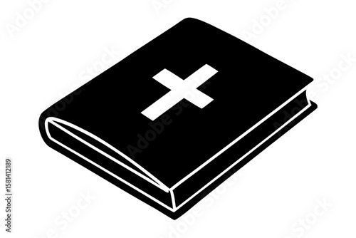 Closed holy bible with cross symbol silhouette vector illustration