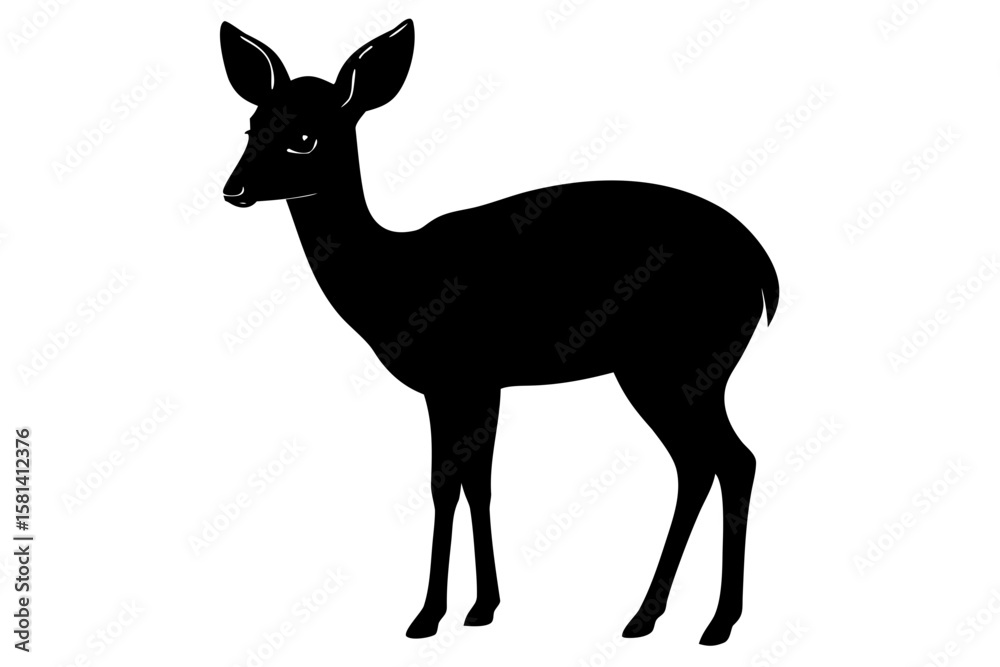 Fototapeta premium Standing deer mammal animal wildlife black silhouette vector illustration