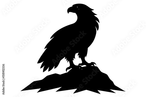 Majestic eagle perched on rock formation silhouette vector illustration