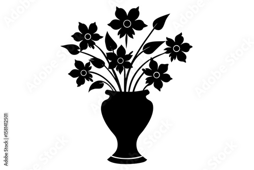 Vase with decorative flowers arrangement silhouette vector illustration
