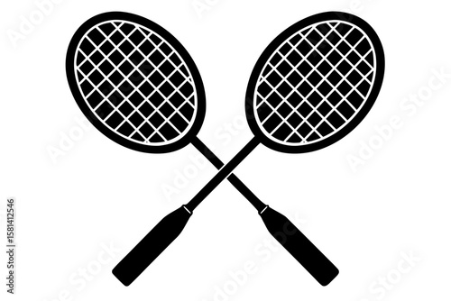 Crossed badminton rackets sport equipment silhouette vector illustration