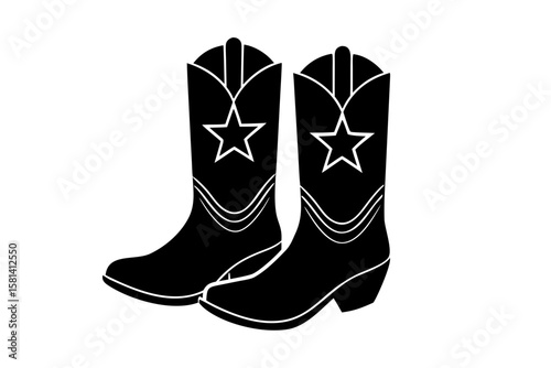 Pair of cowboy boots with star design silhouette vector illustration
