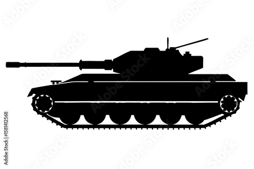 Detailed side view of a tank silhouette vector illustration
