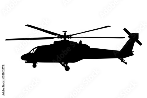 Detailed side view of helicopter black silhouette vector illustration