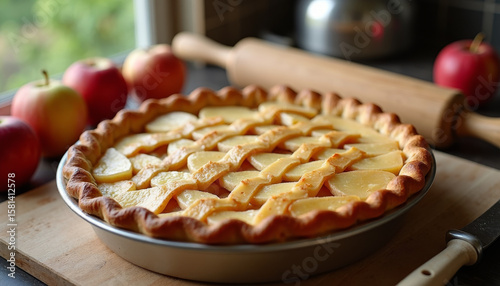 Delicious Apple Pie Preparation in Modern Kitchen with Fresh Ingredients