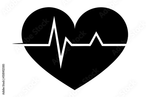 Heart with heartbeat line medical symbol silhouette vector illustration