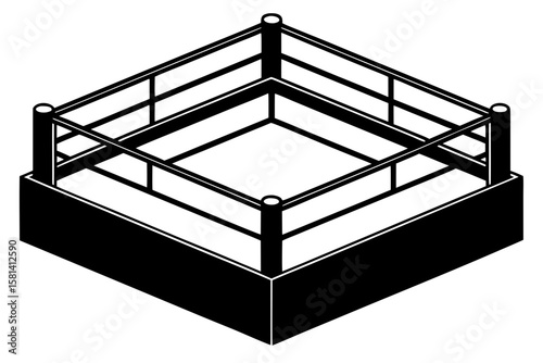 Isometric view of a boxing ring arena silhouette vector illustration