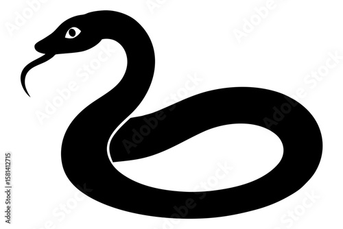 Curled up snake reptile animal black silhouette vector illustration