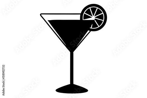 Elegant martini glass with citrus slice silhouette vector illustration