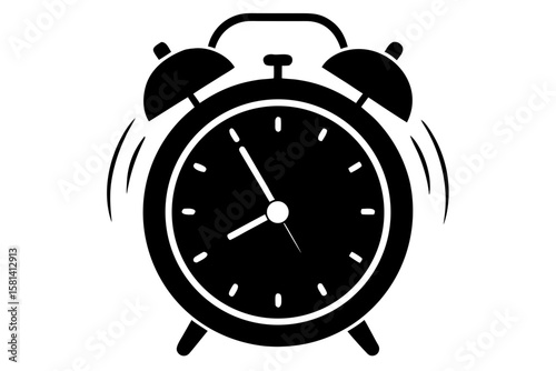 Classic ringing alarm clock black silhouette vector illustration