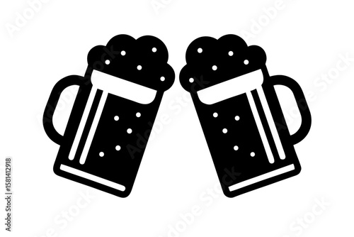 Two beer mugs clinking together celebration silhouette vector illustration
