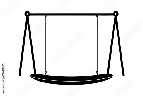 Simple black swing set playground equipment silhouette vector illustration