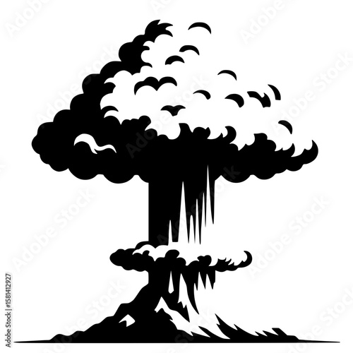 Silhouette of a powerful volcanic explosion