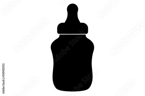 Simple baby bottle black and white silhouette vector illustration