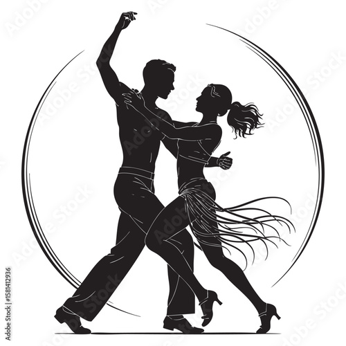 Passionate couple dancing tango ballroom.