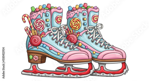 Vector ice skating candy skates vector illustration for winter sport and sweet treats themed designs and crafts projects
