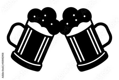 Two beer mugs toasting celebration drink silhouette vector illustration