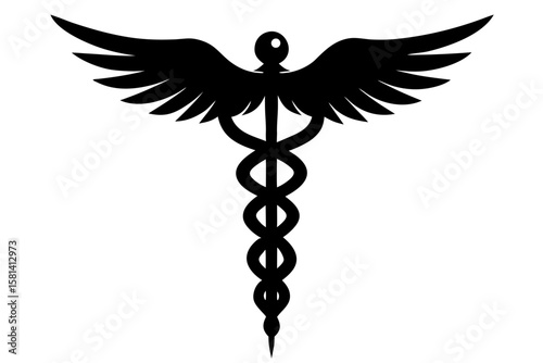Classic caduceus medical symbol black silhouette vector illustration