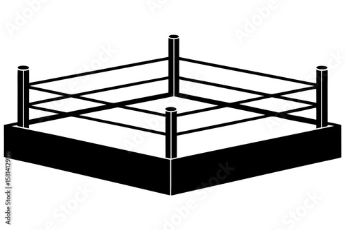 Isolated boxing ring with ropes and posts silhouette vector illustration