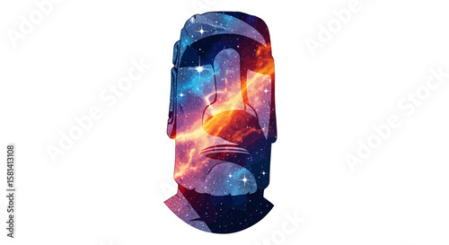 Vector explore easter island moai statue with nebula galaxy background for travel and history enthusiasts art print