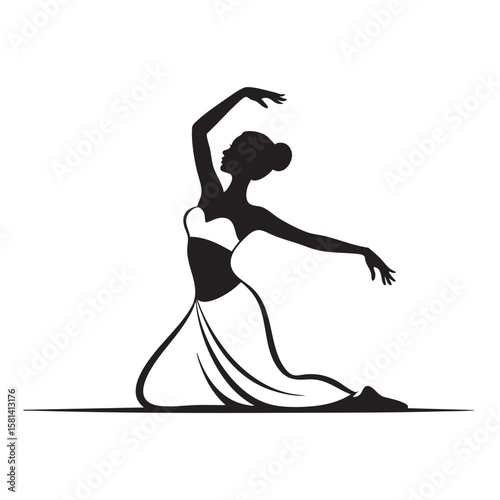 Dancer silhouette elegant pose flowing dress vector.