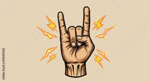 Rock On Hand Sign with Lightning Effect