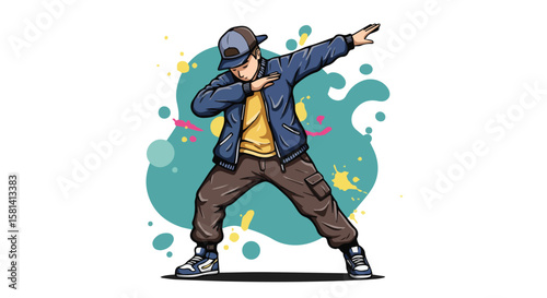  Young Man Doing a Dab Dance Move in Streetwear