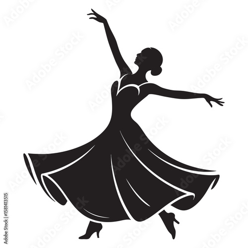 Elegant dancer silhouette flowing gown ballet woman.