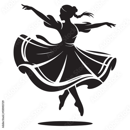 Black silhouette ballerina dancing gracefully white.