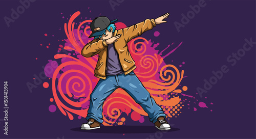  Young Man Doing a Dab Dance Move in Streetwear