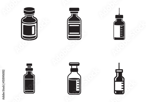 set of vaccine bottle icon silhouette vector illustration