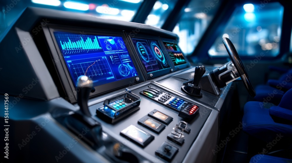 Fototapeta premium Advanced Control Room Dashboard with Digital Interface for Modern Technology Operations