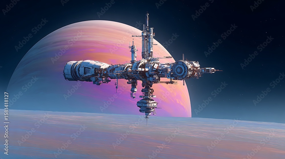 Obraz premium Space Station Orbiting Planet