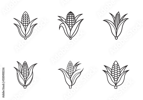 set of corn stalk icon line art vector illustration