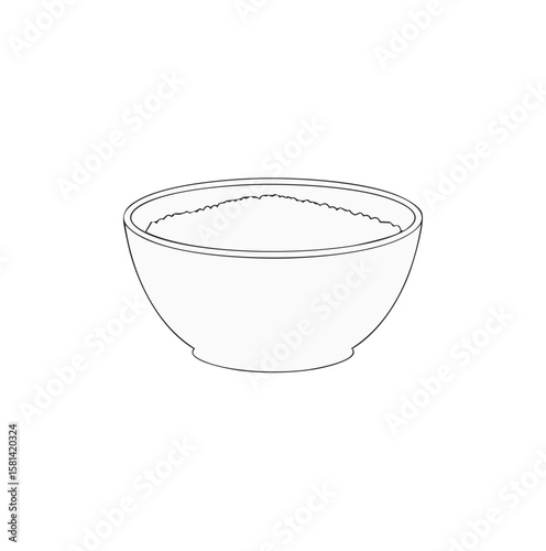 Simple bowl filled with granular substance white outline